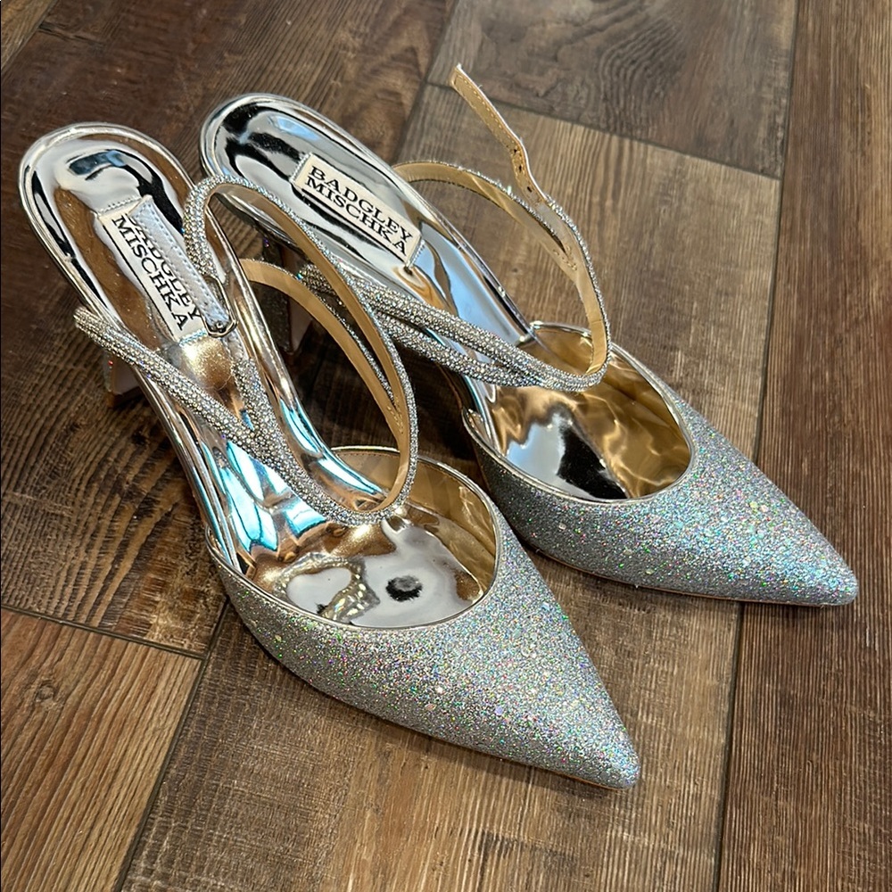 Badgley Mischka Silver Stiletto Heels with Cutout Design